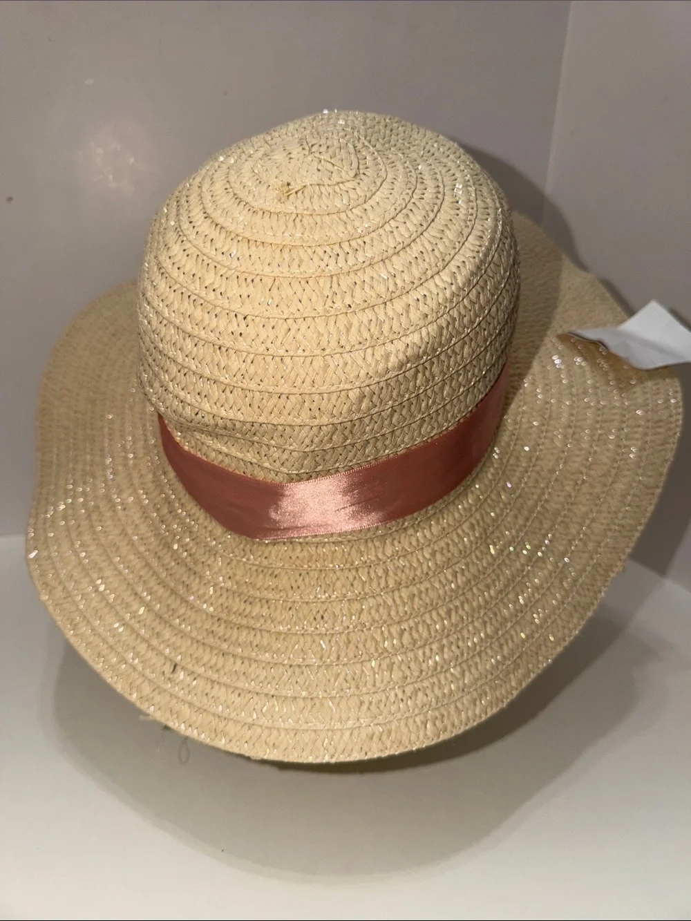 Straw Sun Hat with Pink Ribbon